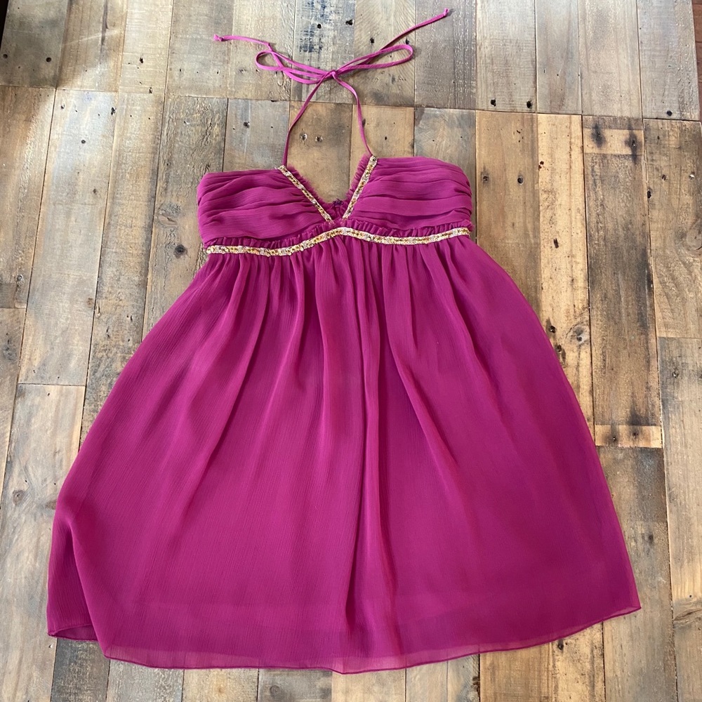 ABS Magenta with gold tie-neck or strapless dress pink worn once EUC
